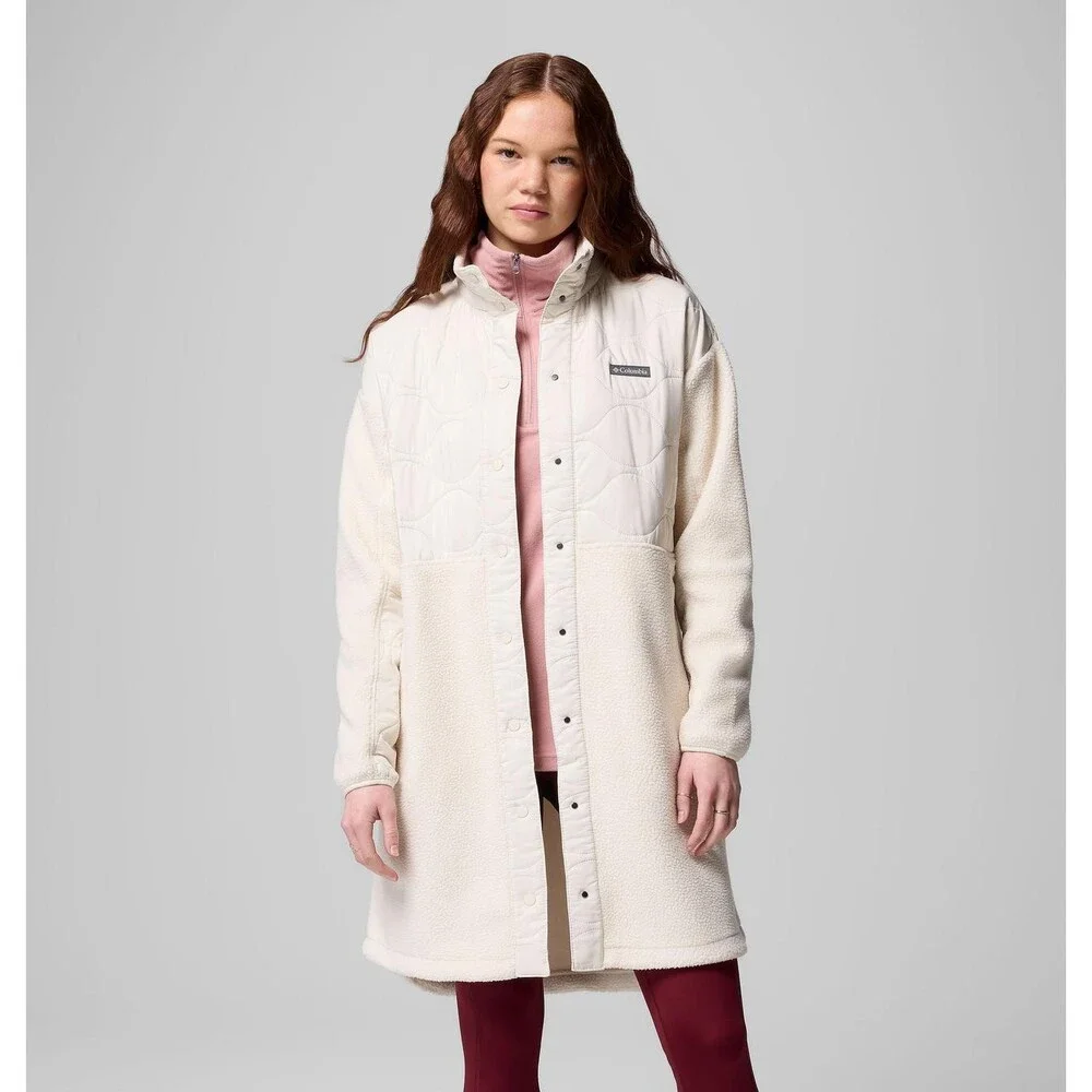 Columbia Cloud Point Long Jacket Women's XL Chalk Fleece Snap Front Cozy KFC400 - Picture 11 of 14